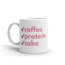 Load image into Gallery viewer, Mama Love &quot;Coffee Protein Cake&quot; Mug, 11 ounce capacity, shown with handle on the left